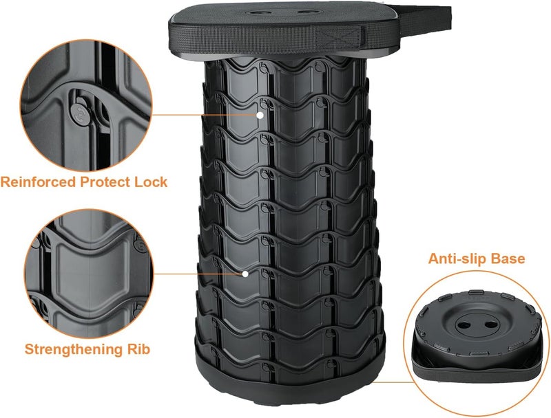 Boreeman Upgraded Collapsible Stool, Square Portable Stool, Lightweight Yet More Sturdy with Load Capacity 400lbs, Perfect for Camping Fishing Hiking BBQ (Square Black) - Image 4